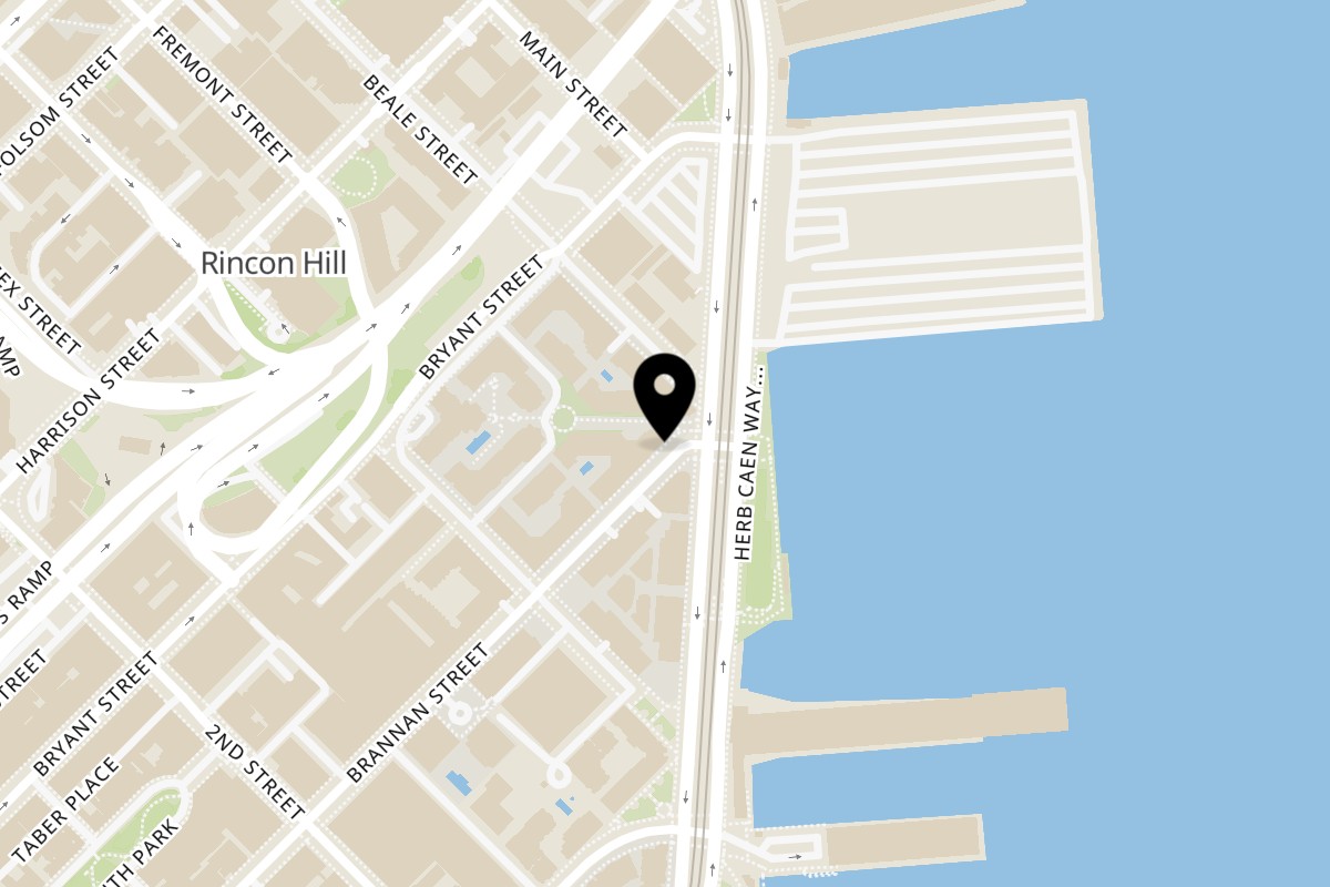 Map showing the location of Noor Indian Fusion Kitchen Brannan St - Coming Soon on 100 Brannan St in San Francisco