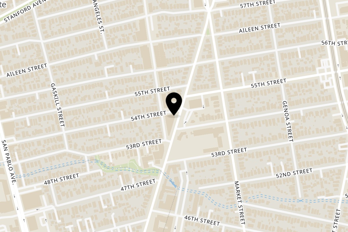 Map showing the location of Noor Indian Fusion Kitchen Oakland (ToGo Only) on 5333 Adeline St in Oakland